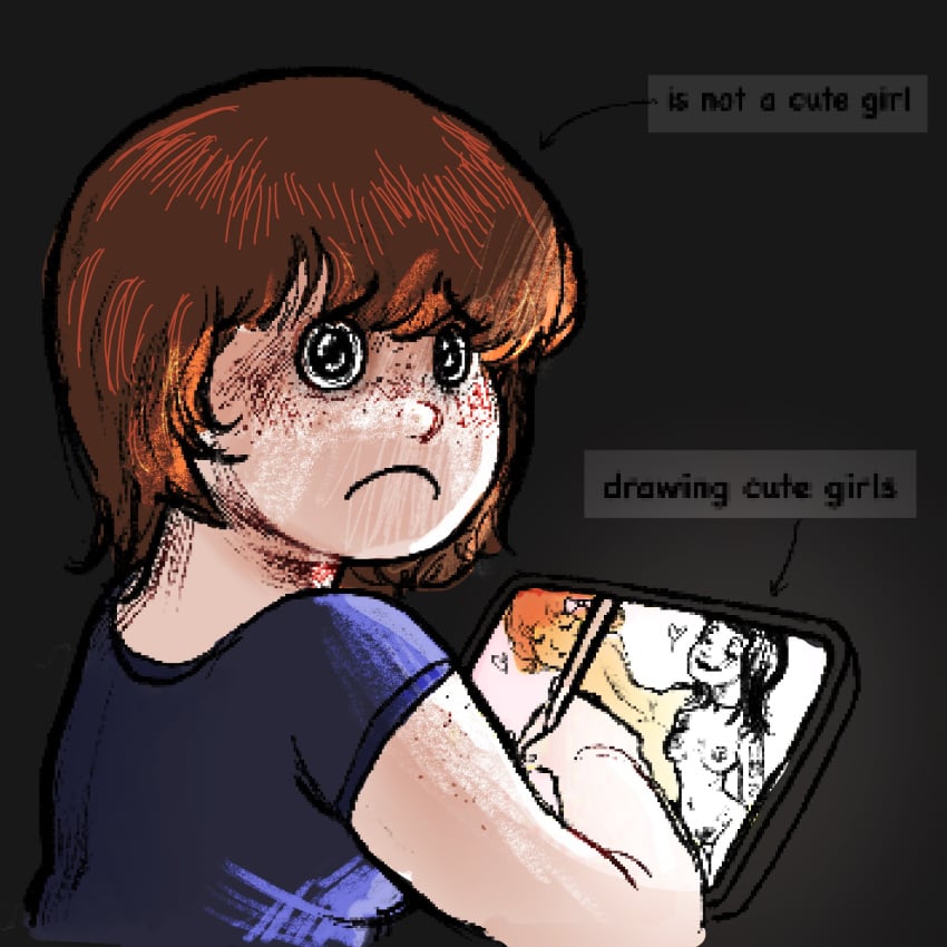 artist_self-insert chubby_female dark_room drawing drawing_in_a_drawing drawing_tablet female flowersonwalls funny goth_girl literally_me meme not_porn original original_character pinup self_insert self_upload