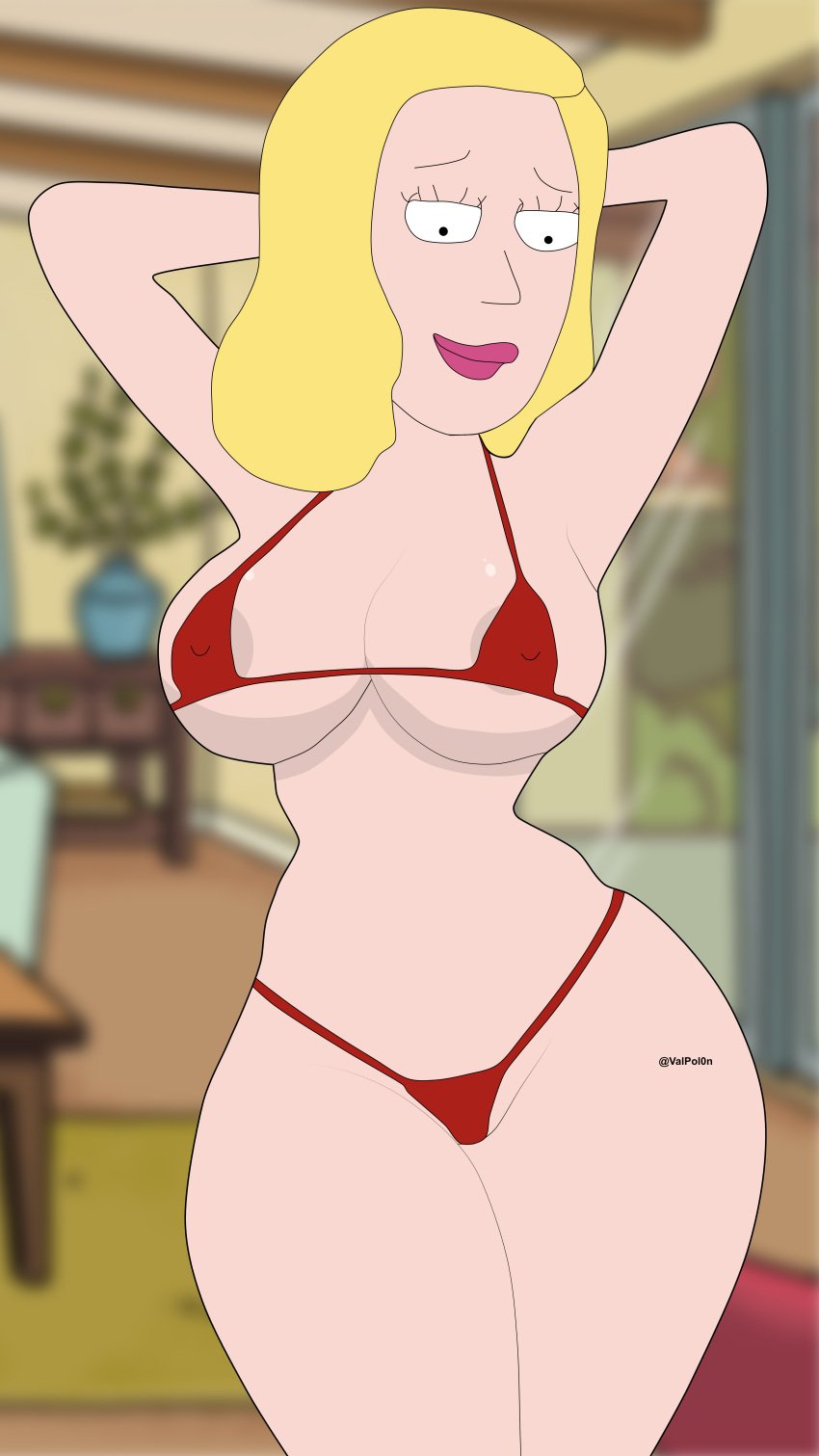 1girls adult_swim beth_smith big_breasts big_butt bikini bikini_bottom bikini_top blonde_hair female_only lipstick milf pink_lipstick rick_and_morty valpol0n