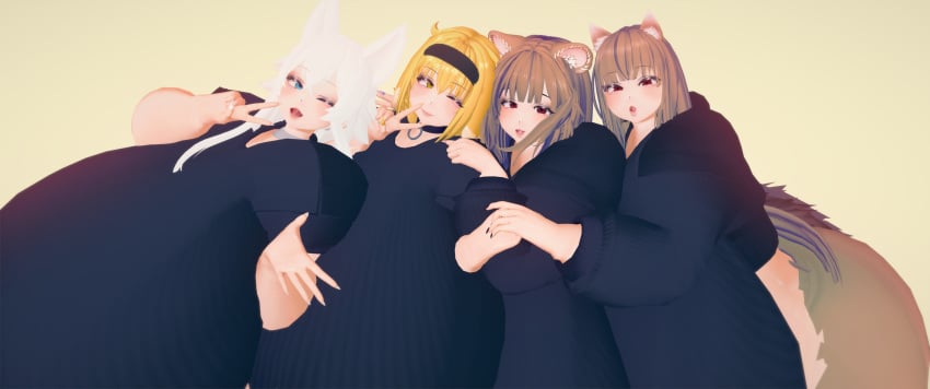 3d 4girls animal_ears armpit_hair bbw bbw_mom big_belly big_breasts bikini black_sweater blonde_hair blue_eyes blush brown_hair choker chubby_belly clothed clothed_female drinking drinking_glass fat_belly female_only fenrys headband holo hug huge_belly huge_breasts hugging hyper_breasts isekai_meikyuu_de_harem_wo kemonomimi koikatsu large_belly large_breasts laying_on_another light-skinned_female looking_at_viewer lv2_kara_cheat_datta_motoyuusha_kouho_no_mattari_isekai_life mature_female milf ngs_(artist) orange_eyes pale-skinned_female plump pose posing posing_for_picture posing_for_the_viewer raphtalia red_eyes roxanne_(isekai_meikyuu_de_harem_wo) side_by_side simple_background source spice_and_wolf ssbbw sweater tate_no_yuusha_no_nariagari venus_body white_hair