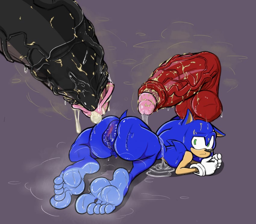 5_toes anthro anus ass balls big_balls big_penis bodily_fluids disembodied_penis feet foot_fetish foot_focus genital_fluids genitals group hi_res huge_balls huge_cock hyper hyper_balls hyper_genitalia hyper_penis knuckles_the_echidna looking_back male male/male musk penis precum puffy_anus sega shadow_the_hedgehog smegma soles sonic_(series) sonic_the_hedgehog sonic_the_hedgehog_(series) sweat sweaty_butt sweaty_feet toes trio vmpfelici