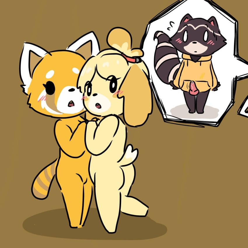 1:1 aggressive_retsuko ailurid animal_crossing animal_genitalia animal_penis anthro anthro_on_anthro breasts canid canine canine_penis canis caught chillhop_raccoon digital_media_(artwork) domestic_dog embarrassed erection exhibitionism female female/female hi_res isabelle_(animal_crossing) knot looking_at_viewer looking_back male mammal muffinlewds nintendo nude penis procyonid raccoon red_panda retsuko sanrio sketch smooth_fur standing video_games