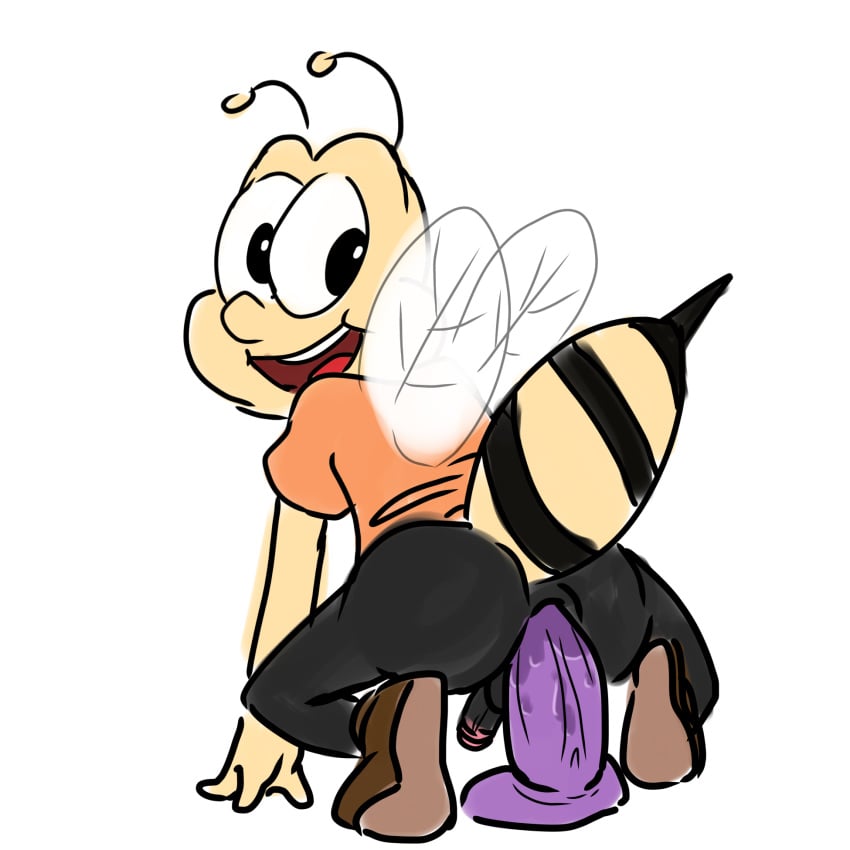 1:1 anal anal_sex antennae_(anatomy) anthro arthropod bee bottomless buzz buzz_the_bee cheerios clothed clothing dildo general_mills hi_res honey_nut_cheerios hymenopteran insects looking_back male male_only mascot muffinlewds penetration raised_tail sex_toy smile solo wet wings