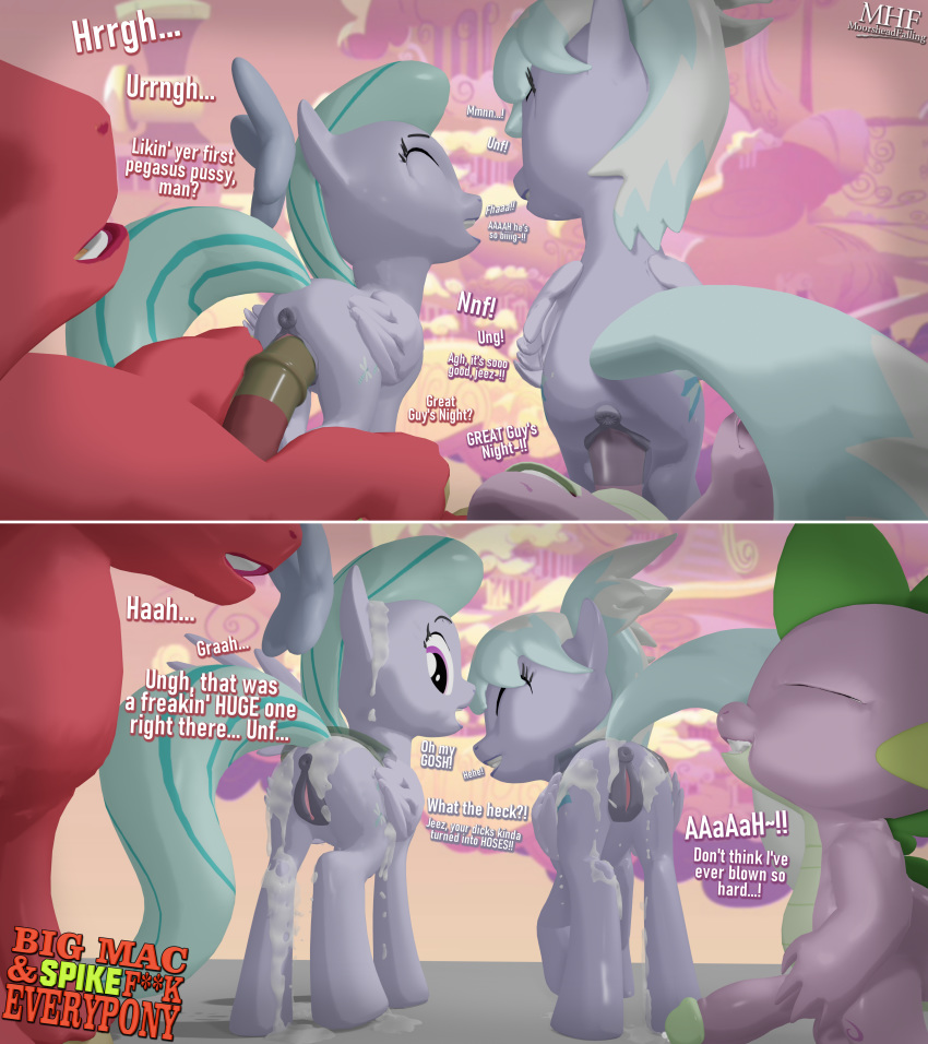 3d absurd_res after_sex afterglow animal_genitalia animal_penis anus big_macintosh_(mlp) big_penis bodily_fluids cloud_chaser_(mlp) comic condom cum cum_everywhere dialogue digital_media_(artwork) dragon earth_pony equid equine equine_penis female filled_condom flitter_(mlp) foursome friendship_is_magic genital_fluids group group_sex hair hi_res horse horsecock humanoid_penis male mammal messy moorsheadfalling my_little_pony penis pony pterippus purple_body purple_hair purple_skin pussy red_body red_skin safe_sex sex sibling sister sisters smooth_skin spike_(mlp) straight text wings