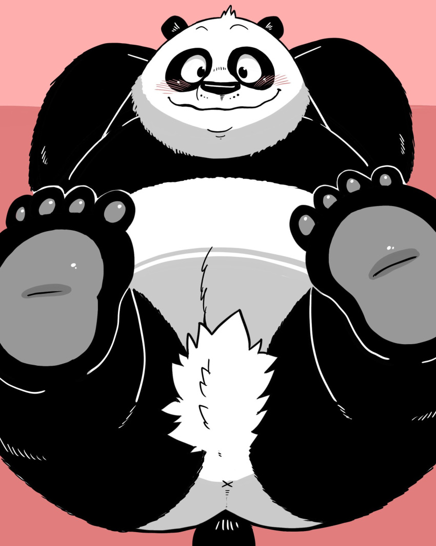 1boy 2019 anthro anus ass belly black_body black_fur black_nose blush dreamworks fur furry gayousi7 giant_panda hi_res kung_fu_panda male male_only mammal overweight overweight_male po simple_background solo ursid white_body white_fur x_anus