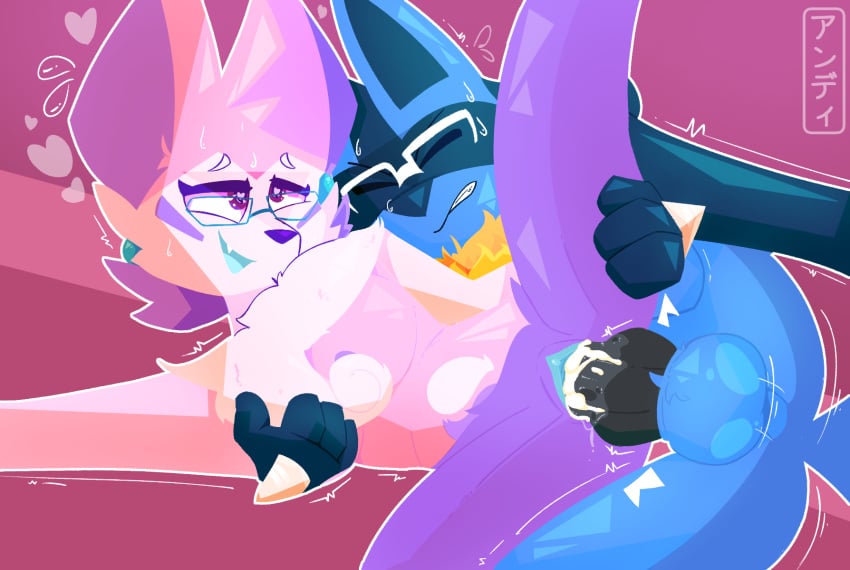 1boy 1girls 2019 ahe_gao alternate_color anthro bodily_fluids braixen cum cum_in_pussy cum_inside eyewear female furry genital genital_fluids glasses grope heart heart-shaped_pupils hi_res knot larger_male lucario male nintendo nude orgasm original_character penetration penis pokemon pokemon_(species) pokemon_xy sex size_difference skweekers smaller_female squeaker_buns sweat testicles text trembling vaginal_penetration video_games watermark