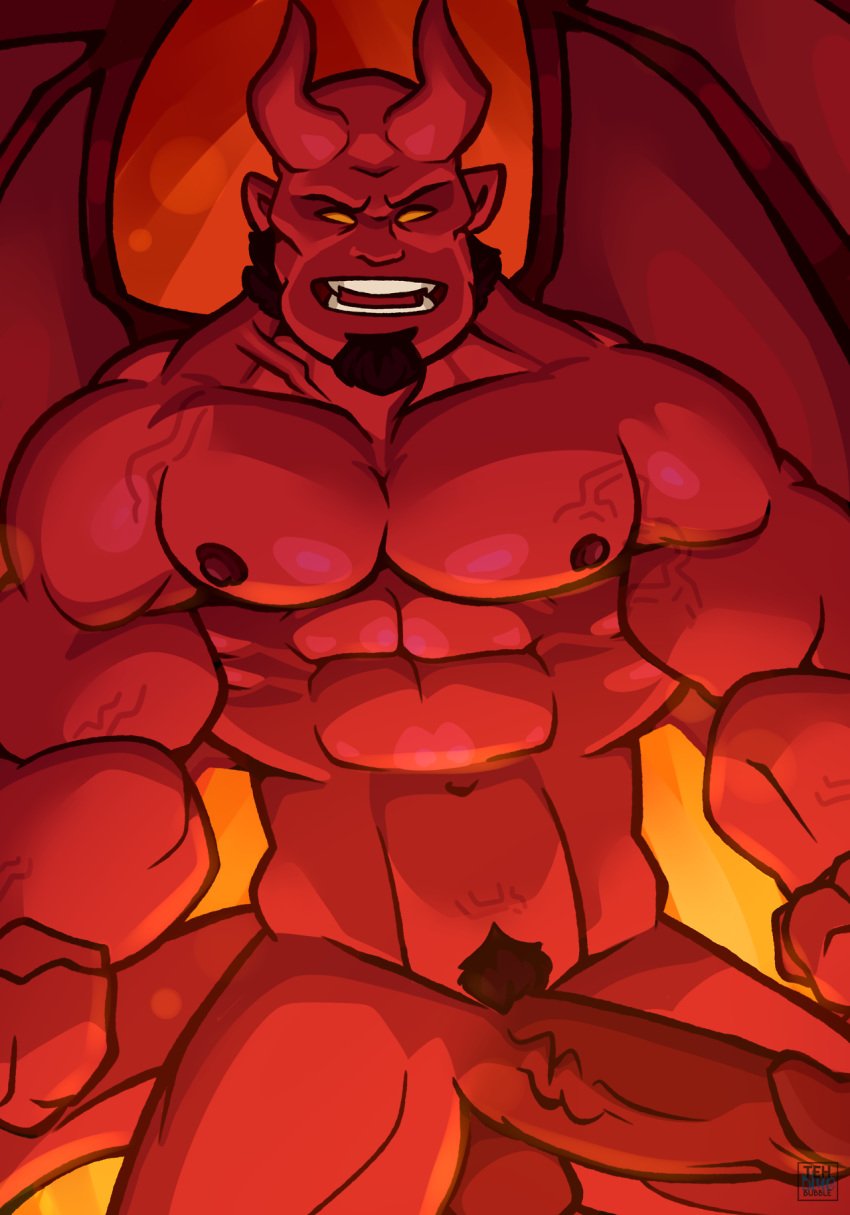 abs balls beard biceps big_muscles boner demon erection facial_hair hellboy hellboy_(series) hi_res horn humanoid_penis male male_only muscular muscular_male navel nipples nude open_mouth pecs penis red_skin solo solo_male standing tehbluebubble vein veiny_muscles veiny_penis wings