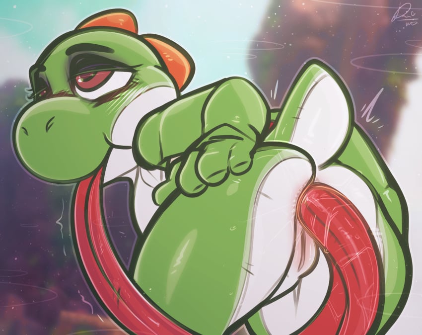 1girls 2019 anal anal_masturbation anal_sex anilingus anthro anus ass autoanilingus autorimjob detailed_background digital_media_(artwork) dimwitdog female female_only green_yoshi hi_res leaning_forward long_tongue mario_(series) masturbation nintendo oral oral_masturbation outdoors penetration pussy rear_view reptile rimjob scalie solo standing tail text tongue tongue_out video_games watermark yoshi