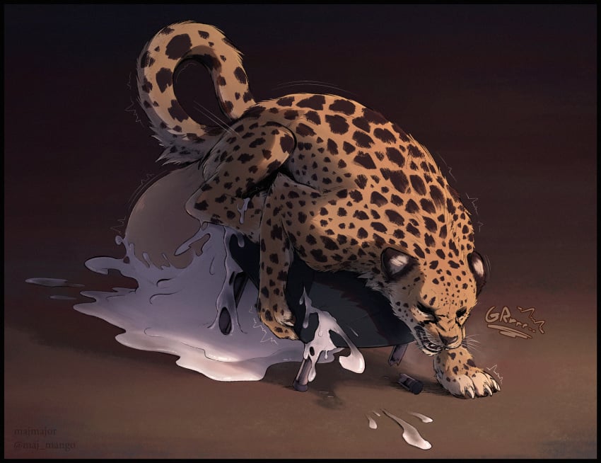 balls big_balls black_spots bodily_fluids breeding_mount breeding_mount_use cheetah claws cum cum_on_ground cum_on_leg cum_pool excessive_cum felid feline feral fur genital_fluids growling hi_res huge_balls hyper hyper_balls jasiri majmajor male male_only mammal masturbation messy orgasm penetrable_sex_toy sex_toy solo spots whiskers yellow_body yellow_fur