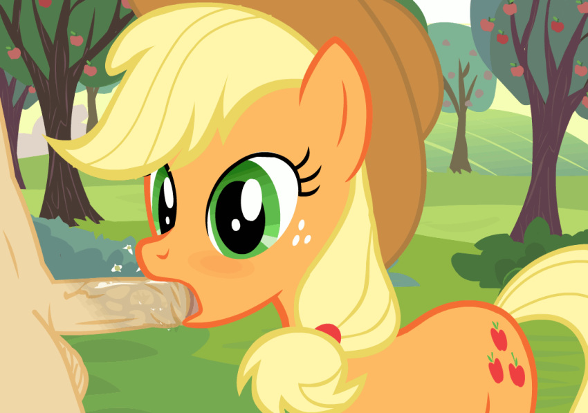 accurate_art_style animated applejack_(mlp) correct_artstyle deepthroat duo fellatio fellatio_from_feral female friendship_is_magic furry kajio male male_human/female_feral male_on_feral my_little_pony penis zoophilia