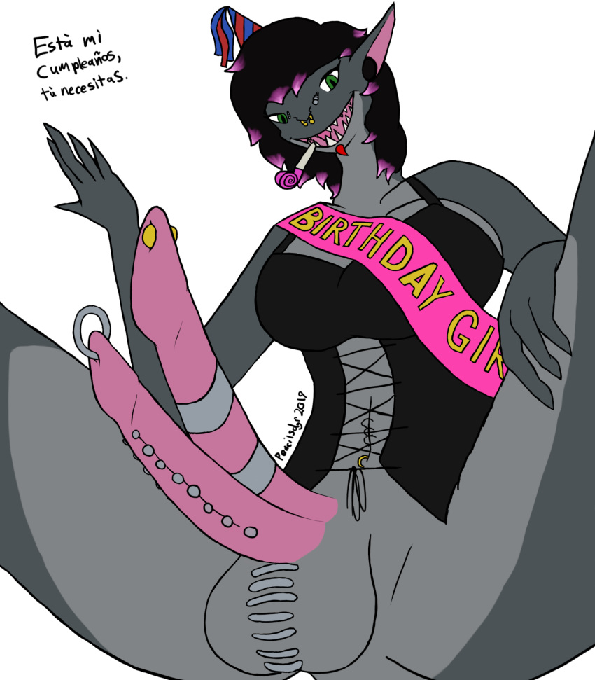 1futa 2019 anthro balls bra breasts clothing corset digital_media_(artwork) diphallia diphallism erection fish frenum_ladder frenum_piercing futa_only futanari genital_piercing gynomorph hi_res intersex lingerie marine multi_penis pencilsdgr penis penis_piercing piercing shark smile solo spanish_text teeth text translated underwear