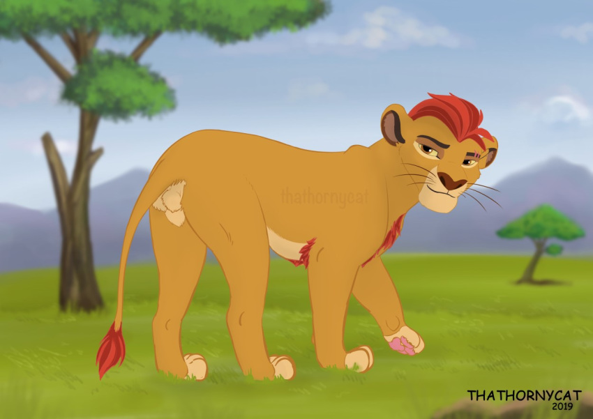 animal_genitalia balls colored disney felid feral grass kion lion looking_at_viewer male male_only mammal mane pantherine paws red_mane scar shaded sheath solo standing teenager thathornycat the_lion_guard the_lion_king young