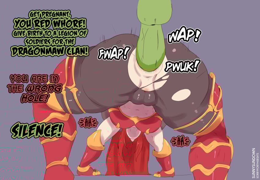 1boy 1girls alexstrasza anal anal_access anal_grip anal_only anal_only_panties anal_sex anus backpussy bent_over blizzard_entertainment disembodied_penis female green_skin male male_penetrating_female orc orc_male puffy_anus rape ripped_clothing sex sunnysundown text tight_clothing tight_fit warcraft world_of_warcraft wrong_hole