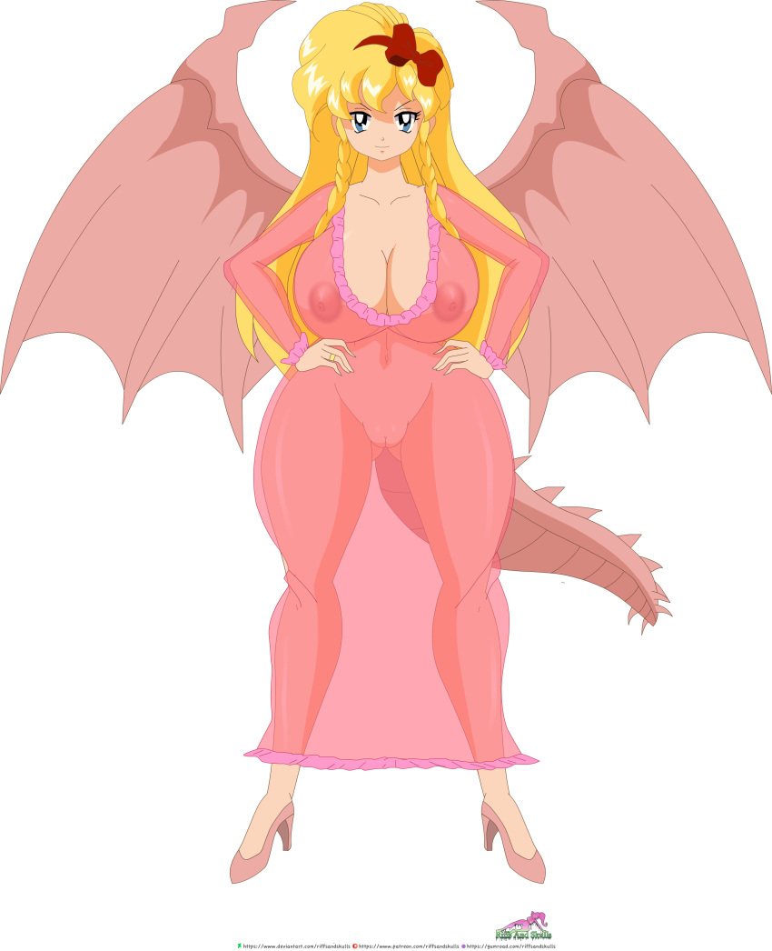 areolae ass big_ass castlevania castlevania:_rondo_of_blood commission dk dragon_girl dragon_tail dragon_wings female high_heels innie_pussy maria_renard maria_renard_(rob) milf nightgown nipples pumps pussy riffsandskulls solo wedding_ring