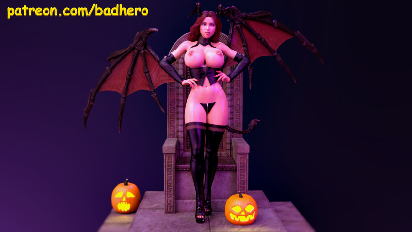 3d badhero big_breasts female female_only helloween large_breasts pantyhose patreon red_hair tagme wet