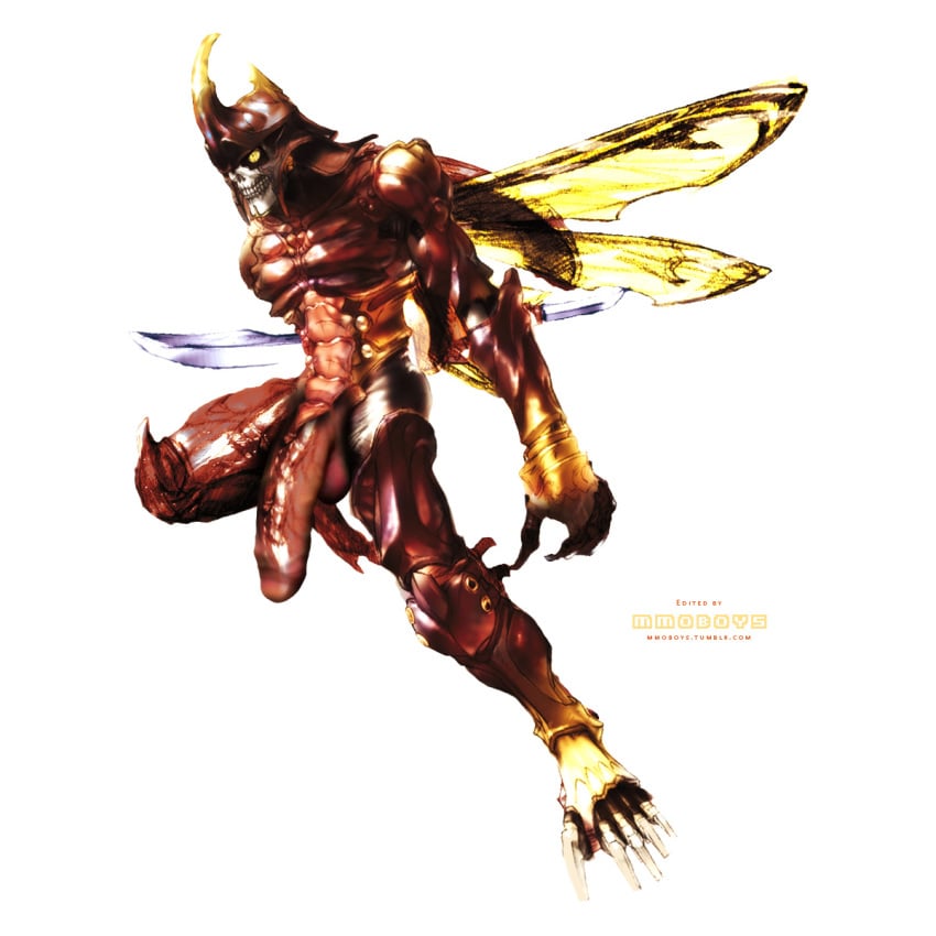 clenched_teeth demon edit horns insect_wings male_only mmoboys mmoboys_(artist) monster photoshop skull solo sword tekken weapon wings yellow_eyes yoshimitsu