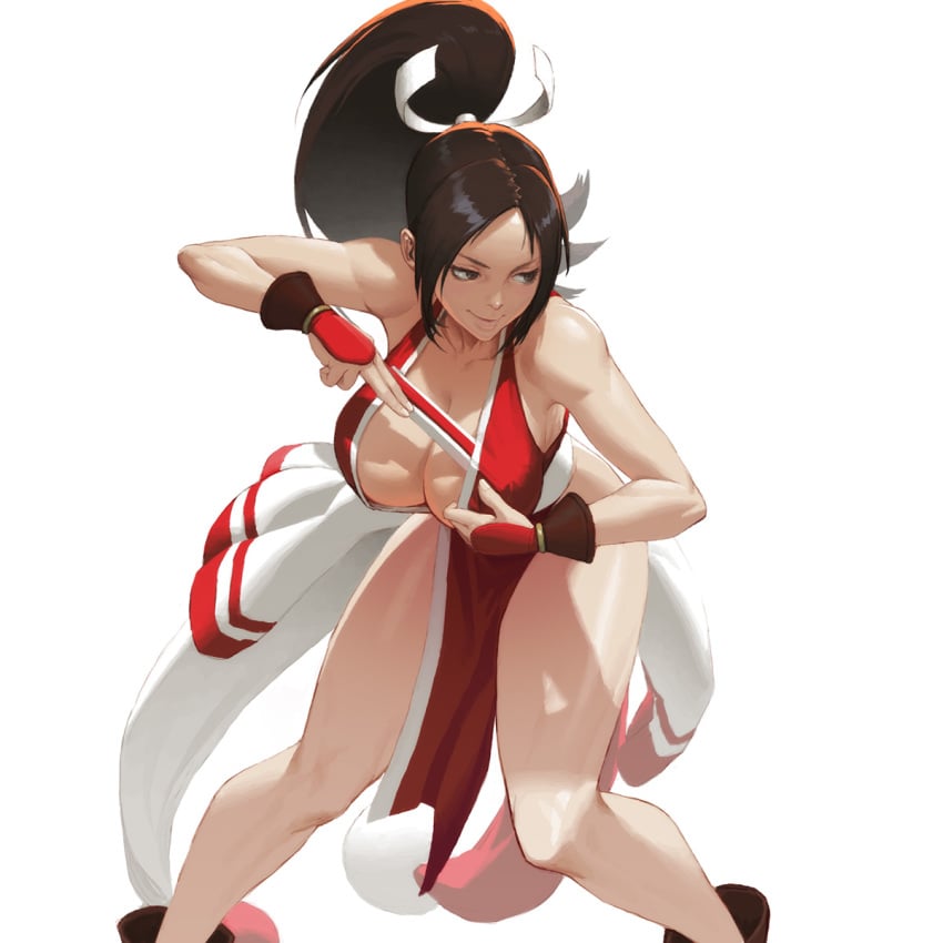 action_pose ass ass bare_arms bare_legs bare_shoulders big_breasts breasts brown_eyes brown_hair cleavage eyelashes eyeliner fan fatal_fury female female_focus female_only fingerless_gloves hourglass_figure king_of_fighters kunoichi large_breasts long_hair loped mai_shiranui mascara pinup ponytail pose posing snk solo standing tagme thick_thighs tied_hair wide_hips