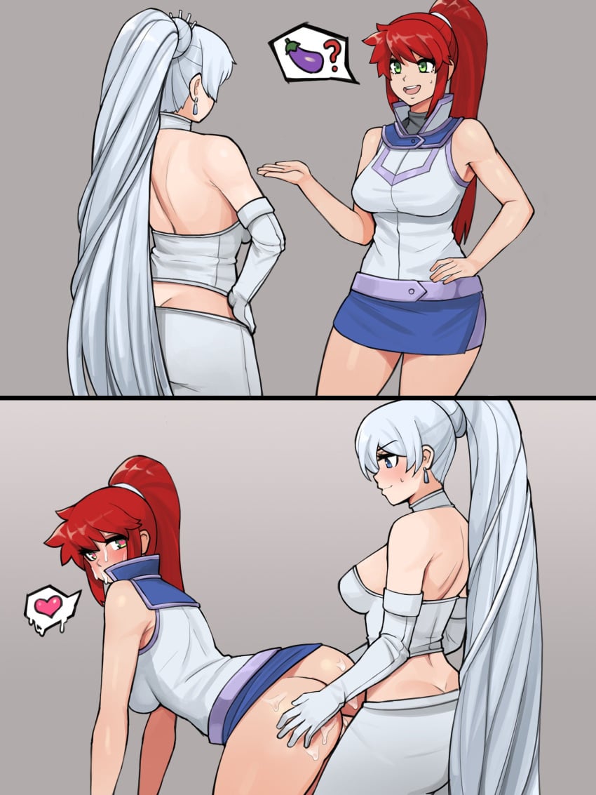 1futa 1girls 2koma ahe_gao alexis_rhodes_(cosplay) alternate_version ass bare_shoulders bent_over casual casual_sex clothed_sex comic cosplay crossover cum cum_drip cum_on_ass cum_on_face doggy_style donburikazoku emma_frost_(cosplay) erection facial female female_penetrated fucked_silly futa_on_female futanari futanari_penetrating heart heart-shaped_pupils human instant_loss_2koma long_hair looking_pleasured marvel panels penis penis_out pleasure_face ponytail proposal pyrrha_nikos red_hair rwby sex taken_from_behind weiss_schnee white_hair