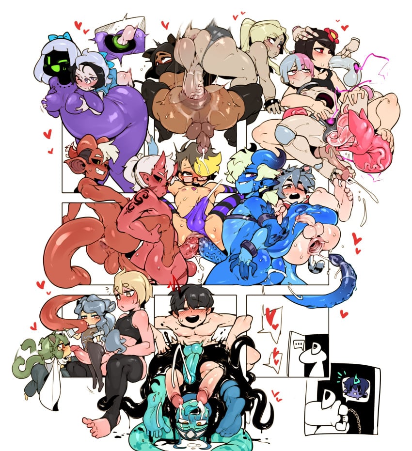 2girls 6+boys after_sex alice_(alice_yagami) anus black_goo black_slime black_thighhighs blonde_hair blue_body blue_horns borrowed_character cum dark-skinned_femboy dark-skinned_male dark_skin demon_boy docfriend docu_(doppel) doll_joints doppel double_anal dragon_boy facemask fellatio female femboy femboy_on_female femboy_on_femboy femboy_on_futa frame gaping_anus goo_boy green_body group_sex hel_dogar huge_cock interracial interspecies josou_seme kai_(kaijusundae) kissing_penis male male_focus manlet_stamen oni_horns oral orgy oscar_(ra4s) panels penis penis_kiss pink_horns pink_skin purple_stripes purple_thighhighs red_body rio_(ra4s) robot sex size_difference slime_boy smile spread_legs standing_sex striped_thighhighs tail_mouth tail_wagging taken_from_behind thick_tail trap trap_on_trap white_background white_hair yaoi