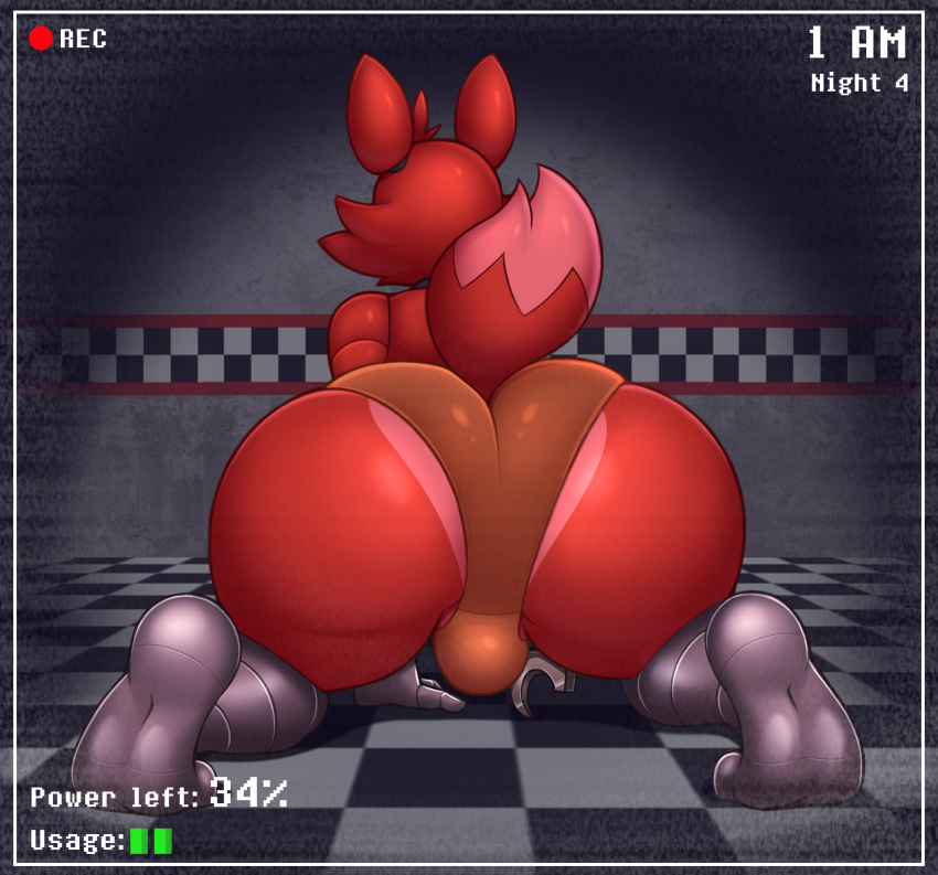 acstlu ass backsack balls big_ass canine clothing five_nights_at_freddy's fox foxy_(fnaf) male male_only mammal perineum shorts solo topless video_games