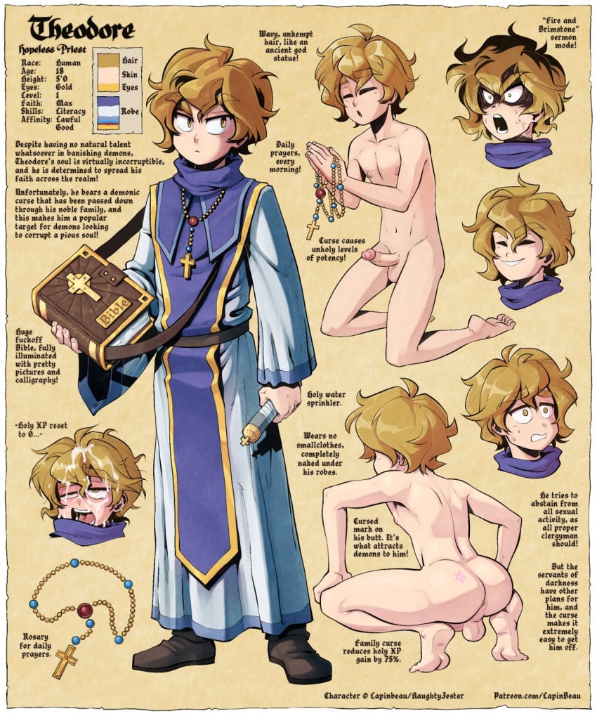 1boy anus art_dump ass bible character_sheet christianity cross cute_male english_text femboy lapinbeau male male_only model_sheet nude original_character penis priest robe rosary simple_background solo text theodore_(lapinbeau)