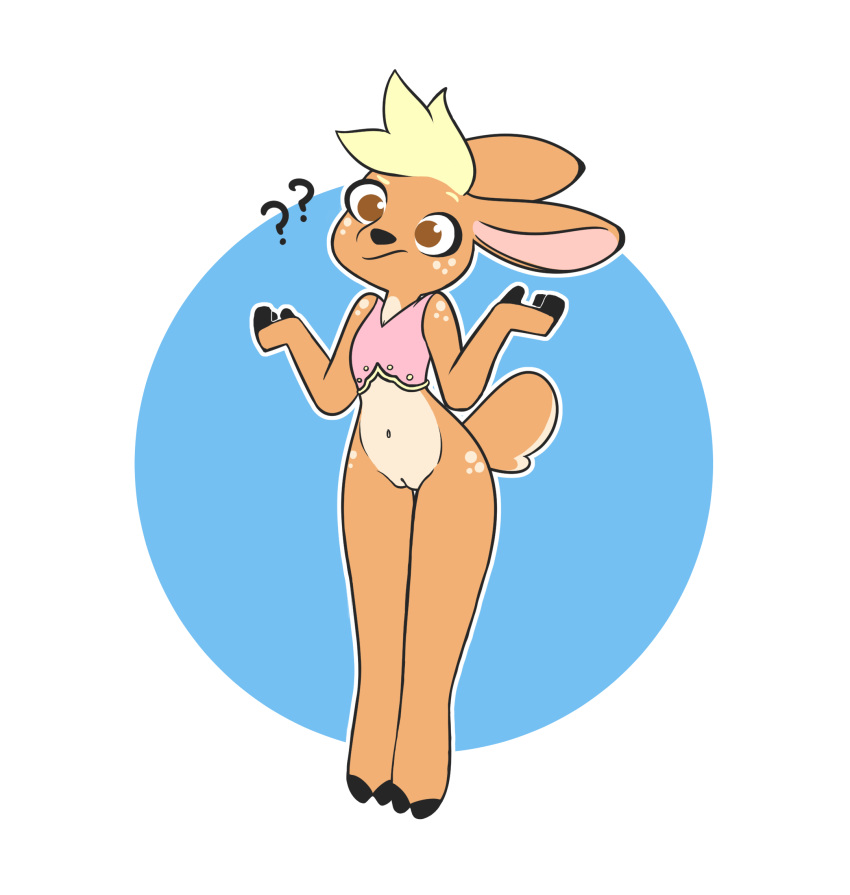 blonde_hair bottomless caffeinerabbit cervid clothed clothing daphne_(deer) female hair hi_res mammal pussy