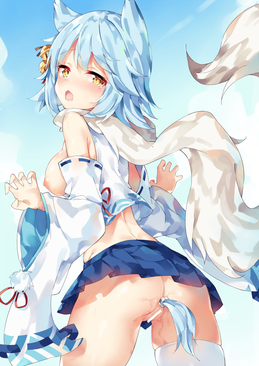 anal animal_ears ass azur_lane big_breasts breasts censored fubuki_(azur_lane) nipples skirt_lift tail thighhighs unacchi_(nyusankin)