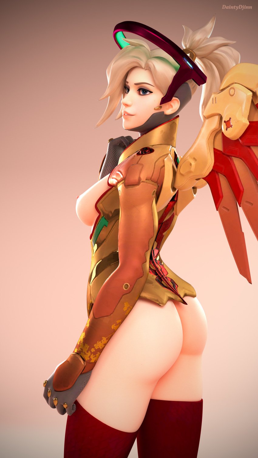 3d absurd_res adapted_costume alternate_costume areolae ass blizzard_entertainment breasts daintydjinn fortune_mercy functionally_nude highres mercy nipples overwatch sideboob