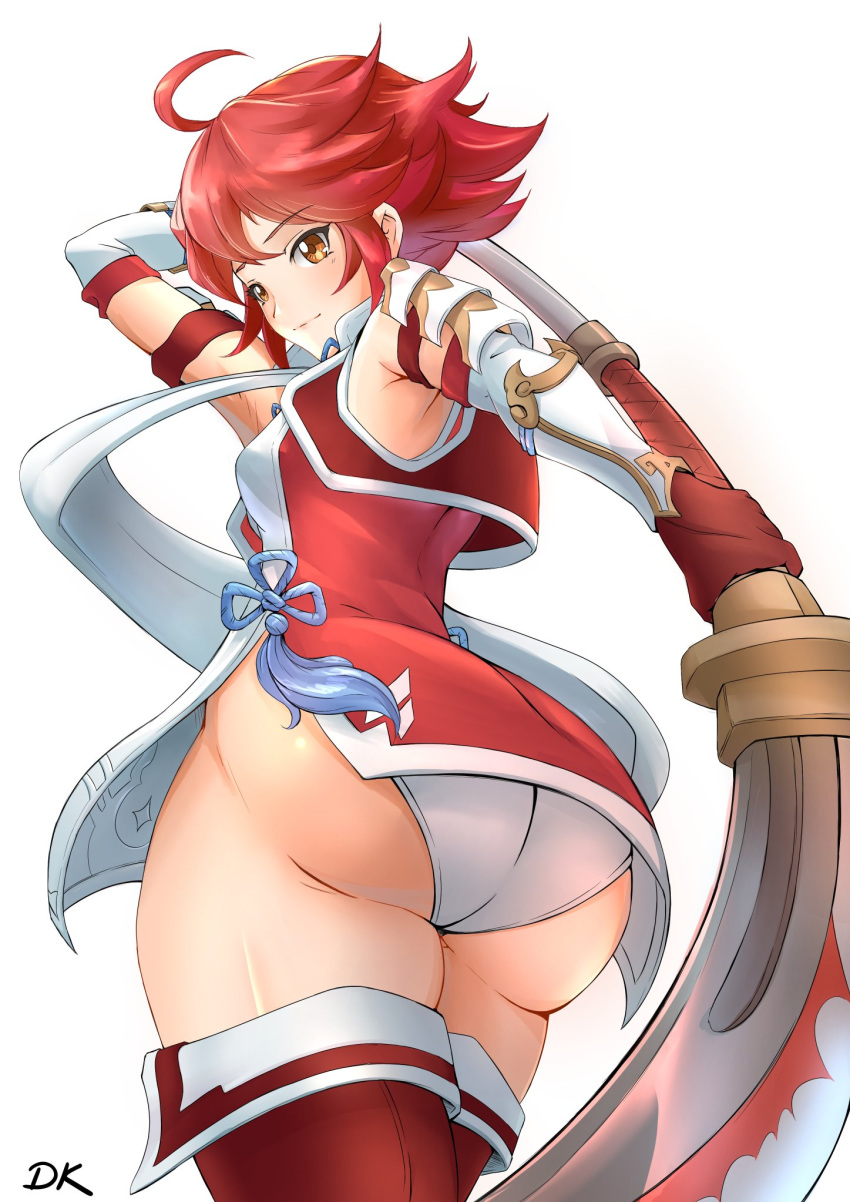 1girls ass deekei fire_emblem fire_emblem_fates hinoka_(fire_emblem) mostly_clothed nintendo panties red_eyes red_hair thick thighhighs thighs white_panties