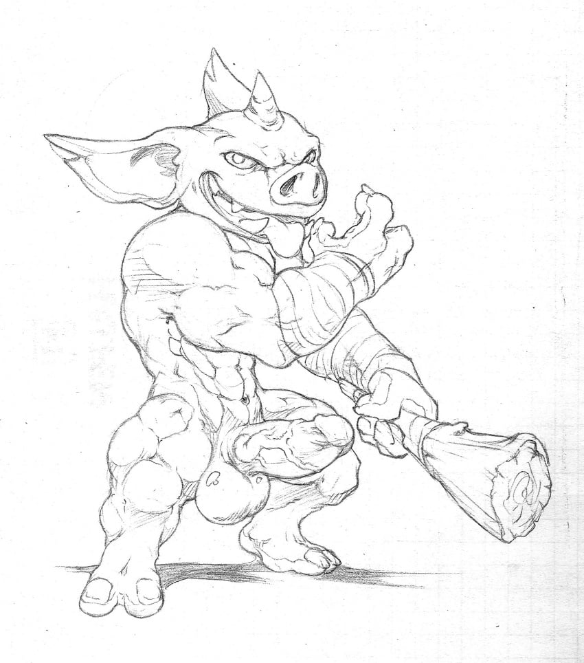 balls big_muscles blin_(tloz) bokoblin breath_of_the_wild erection hi_res humanoid_penis male male_only mammal muscular muscular_male nintendo nude penis solo suina the_legend_of_zelda tongue tongue_out utx-shapeshifter vein veiny_penis video_games