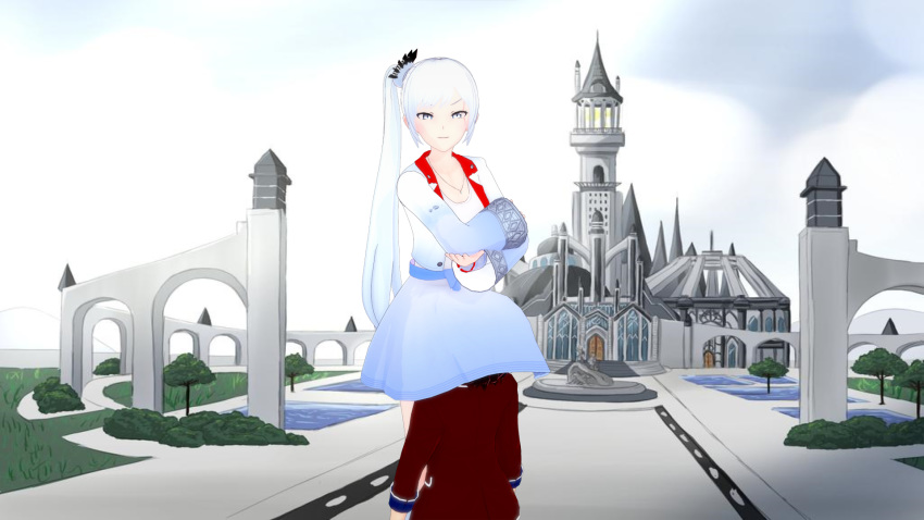 cunnilingus dk900 female femdom implied_cunnilingus implied_oral koikatsu male malesub oral rwby underskirt weiss_schnee white_hair