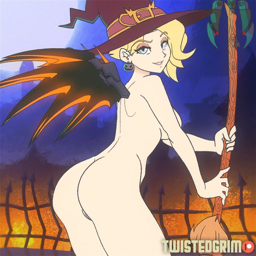 1girls 2d 2d_animation alternate_costume animated animated_gif ass ass_shake blizzard_entertainment broom broomstick female gif large_ass mercy overwatch solo tagme twistedgrim witch witch_hat witch_mercy