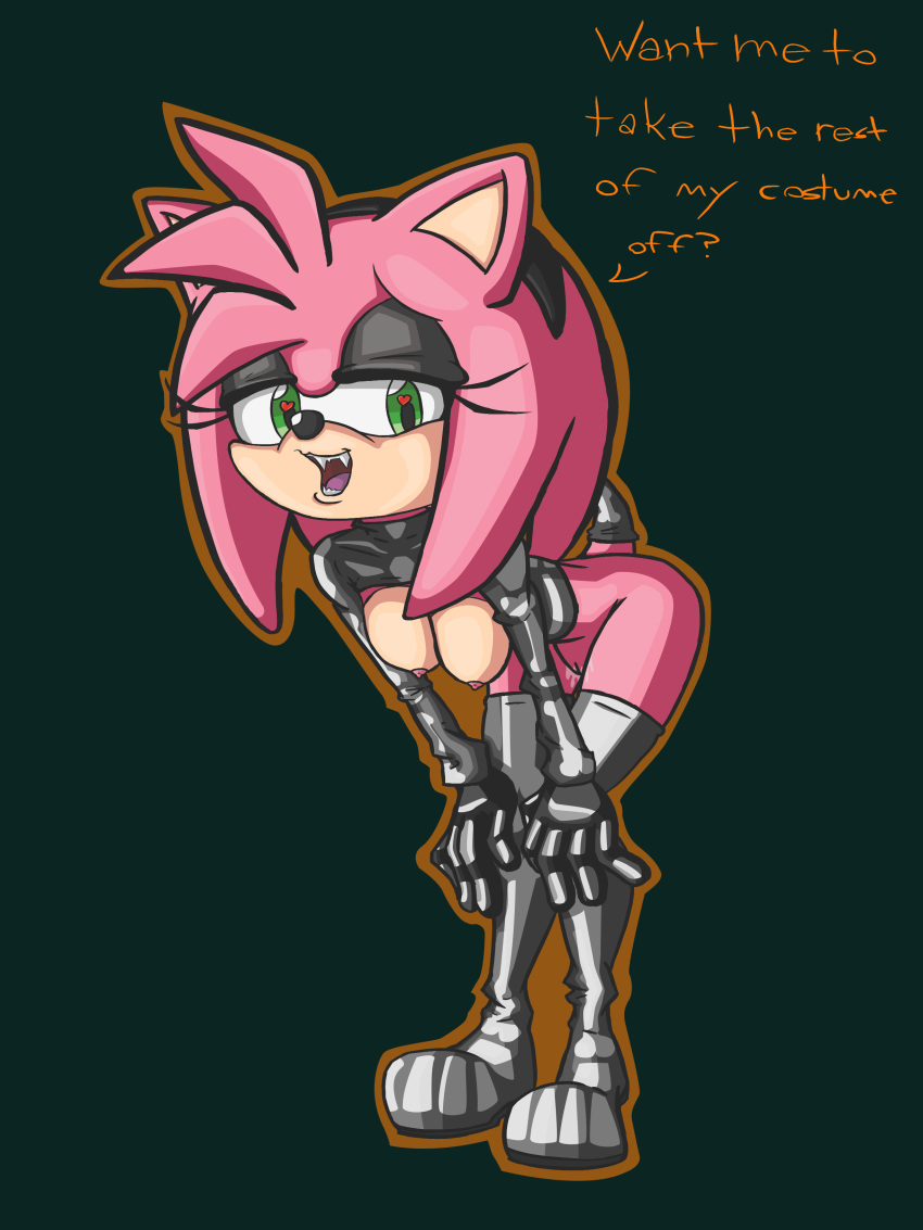 <3_eyes absurd_res amy_rose anthro bodily_fluids breasts clothing costume eulipotyphlan female genital_fluids goth halloween heart hedgehog hi_res holidays lewdsharx mammal pussy pussy_juice sonic_(series)