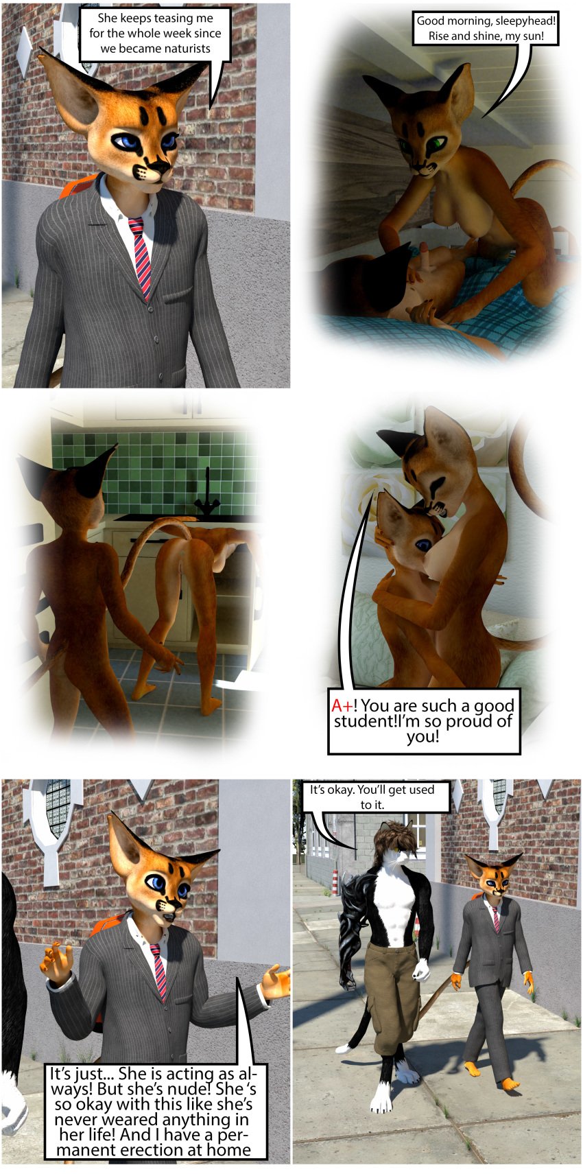 3d absurd_res breasts caracal caracal_(genus) clothing comic digital_media_(artwork) eric_caracal felid feline female fisk_black hi_res littlefisky male mammal mother mother_and_child mother_and_son muscular pantherine parent parent_and_child penis pussy son straight suit young