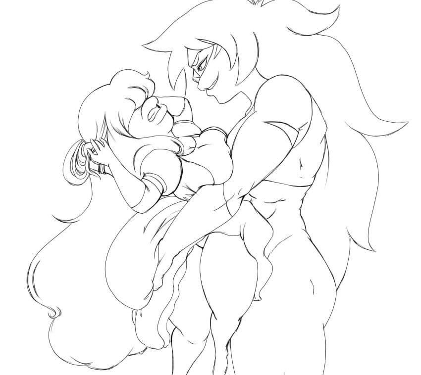 2girls abs alternate_breast_size ass big_ass big_breasts breasts cleavage clenched_teeth clothed clothes female female_only femdom gem_(species) grin hair_over_eyes half-closed_eyes holding jasper_(steven_universe) kandiknips large_ass large_breasts larger_female long_hair midriff monochrome muscular muscular_female muscular_legs sapphire_(steven_universe) shirt sideboob size_difference smaller_female smile steven_universe struggling tank_top teeth thick_thighs wide_hips