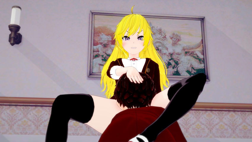 1boy 1girls 3d blonde_hair cunnilingus dk900 female femdom koikatsu male malesub ruby_rose rwby yang_xiao_long