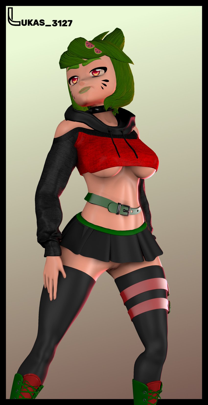 3d 3d_(artwork) belt female_only garry's_mod gmod goth goth_girl green_hair hoodie lipstick lukas_3127 melony_(smg4) sfm skirt skirt_too_short smg4 socks source_filmmaker