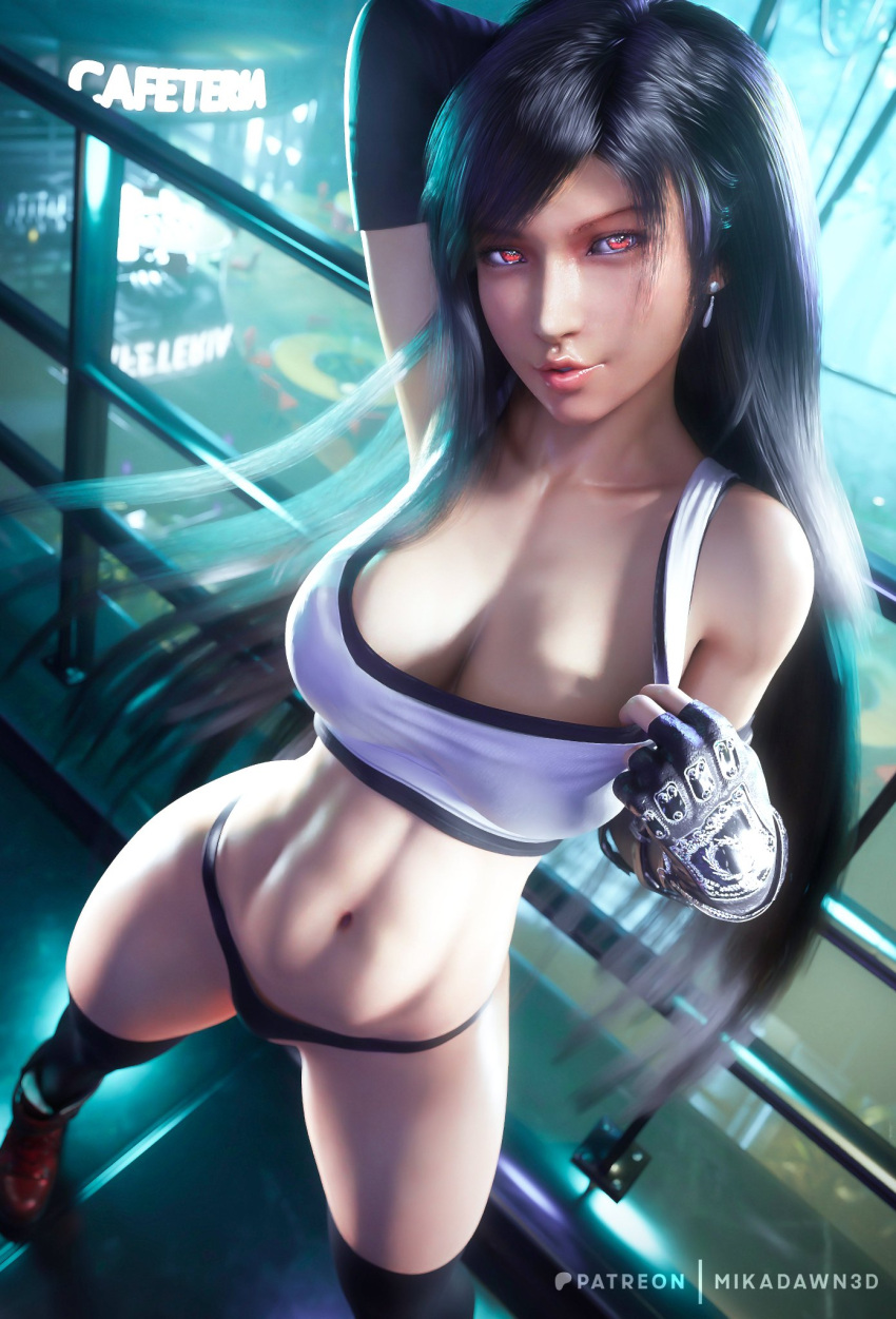 1girls 3d abs bare_arms bare_legs bare_shoulders bare_thighs big_breasts black_hair blush clothed clothing color female female_focus female_only final_fantasy final_fantasy_vii fit_female gloves glowing_eyes hi_res large_breasts light-skinned_female light_skin long_hair looking_at_viewer mikadawn mikadusk muscles muscular muscular_female panties red_eyes solo solo_female square_enix tagme thick_thighs tifa_lockhart underwear