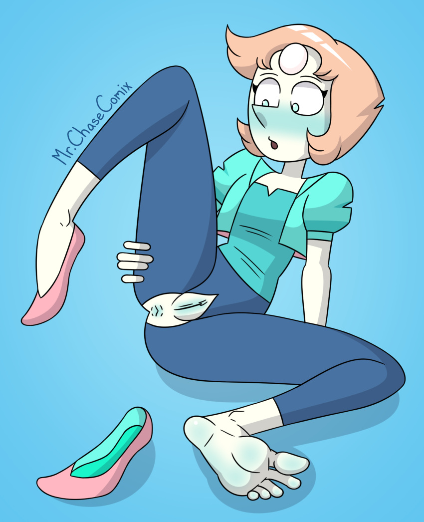 anus barefoot blush clothed cutout feet female mr._chase_comix one_shoe pale_skin pearl_(steven_universe) pussy single_shoe soles solo steven_universe toes