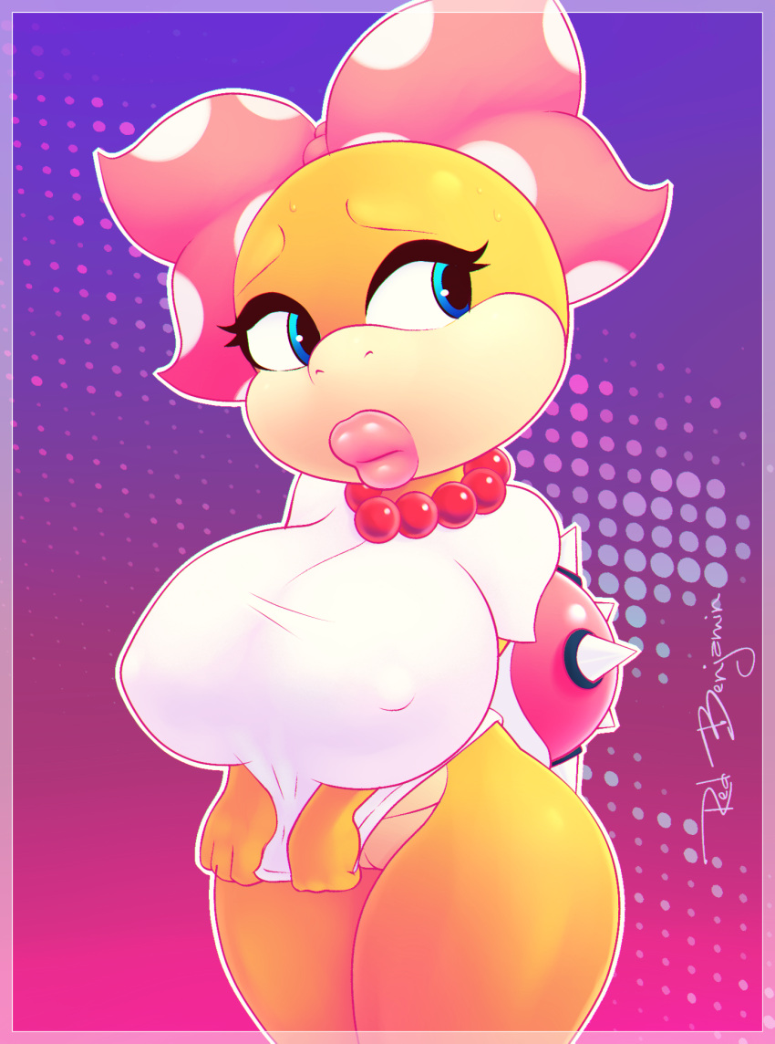 1girls accessory anthro big_lips bimbo bimbo_lips blue_eyes bodily_fluids bottomless breasts clothing clothing_pull female female_only genitals hair_accessory hair_ribbon hairbow highres hyper_bimbo jewelry koopa koopaling large_breasts lips lipstick looking_away mario_(series) necklace nintendo nipple_bulge nipple_outline pink_lips pink_lipstick puffy_lips pussy redbenjamin ribbons scalie shirt shirt_pull shirt_tug shortstack solo standing sweat thick_lips thick_thighs tight_clothing topwear topwear_pull wendy_o._koopa white_shirt wide_hips