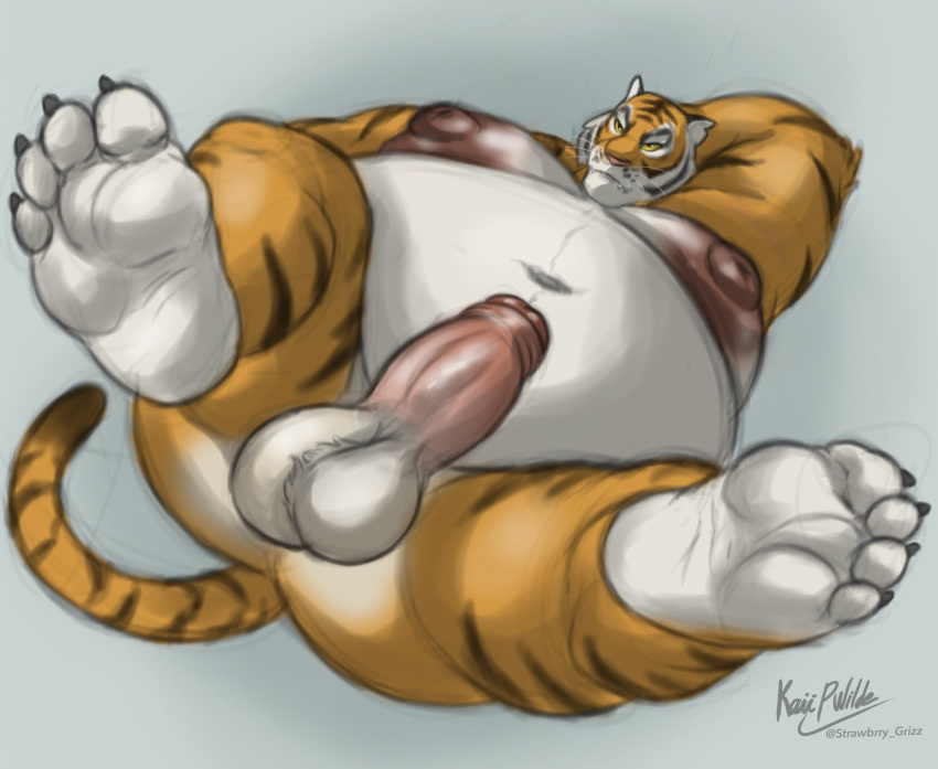 4_toes anthro balls belly big_belly epic_games erection feet felid fortnite genitals glans hi_res humanoid_genitalia humanoid_penis husky2paws male male_anthro mammal markings moobs navel nipples nude_anthro nude_male obese obese_anthro obese_male oscar_(fortnite) overweight overweight_anthro overweight_male pantherine penis solo striped_body striped_markings striped_tail stripes tail tail_markings tiger toes white_balls white_body