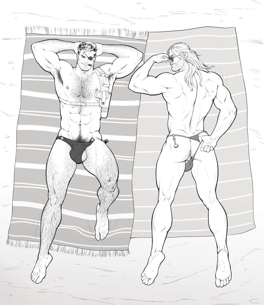 2boys abs anus asgardian ass back back_muscles beefy big_muscles body_hair gay gun long_hair_male lytta_the_bug male_thong marvel marvel_comics nick_fury_(classic) penis_under_clothes revealing_clothes revealing_swimsuit skimpy skimpy_bikini skimpy_clothes smooth_skinned_male speedo swimsuit swimsuits swimwear thong thong_aside thor_(marvel) tight_clothing tiny_speedo topless yaoi