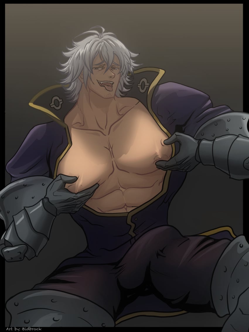 bara bidbrock big_bulge bulge clothing erection_under_clothes estarossa male male_nipples male_only manly mature_male muscular_male nanatsu_no_taizai nipples penis_outline the_seven_deadly_sins tight_clothing