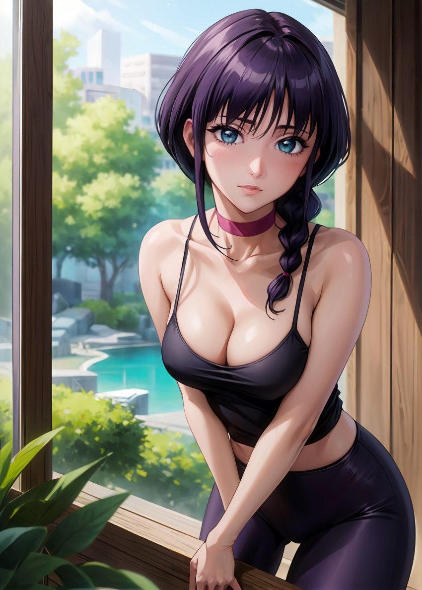 1girls 2d ai_generated aqua_eyes athletic athletic_female bare_shoulders belly big_breasts bleach bleach:_the_thousand-year_blood_war blue_eyes braid breasts chest choker cleavage curvy curvy_figure cute cute_face dark_hair detailed empty eyelashes female female_only fit fit_female focus fully_clothed high_quality kurotsuchi_nemu leggings legs light-skinned_female light_skin lips lipstick long_hair looking_at_viewer makeup mascara mature medium_breasts midriff naked navel nero100 pale-skinned_female pale_skin perky_breasts posing purple_hair seductive seductive_look shy skin_tight stable_diffusion tank_top thighs