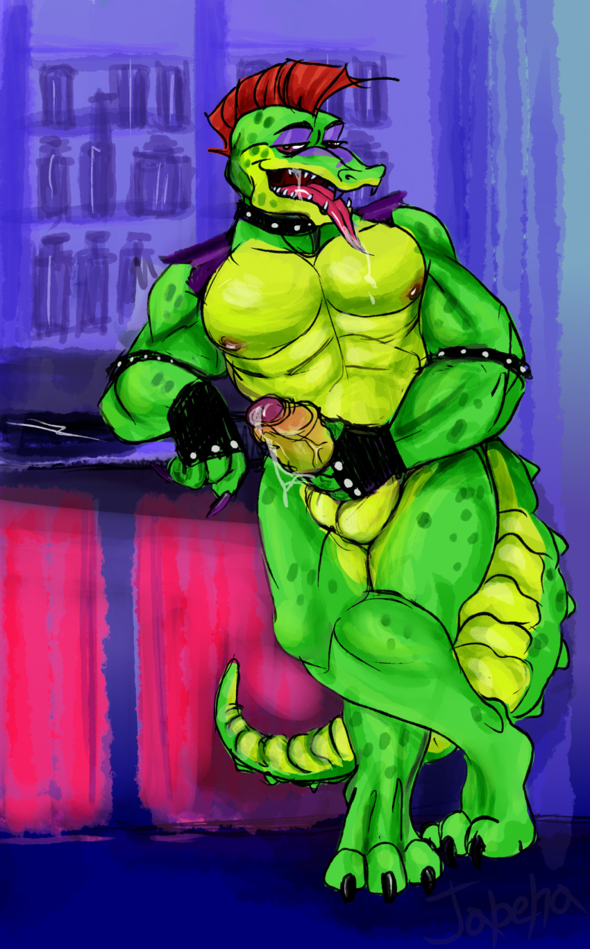 alligator alligator_tail alligatorid alligatorid_humanoid animatronic anthro artist_request background biceps body_markings boner crocodile crocodile_tail crocodilian crocodylid erection facial_markings five_nights_at_freddy's five_nights_at_freddy's:_security_breach fnaf green_body leaning_on_elbow lighting_bolt looking_at_viewer looking_pleasured machine male male_focus male_only mohawk mohawk_(hairstyle) montgomery_gator_(fnaf) muscular muscular_anthro muscular_arms muscular_male muscular_thighs non-human non_mammalian_nipples nude pink_glans precum precum_drip purple_nails red_hair reptile reptile_humanoid robot robot_humanoid saliva saliva_drip scottgames smiling smiling_at_viewer solo solo_focus solo_male spiked_bracelet spotted_body steel_wool_studios tail tail_markings tattoo tongue_out two_tone_body