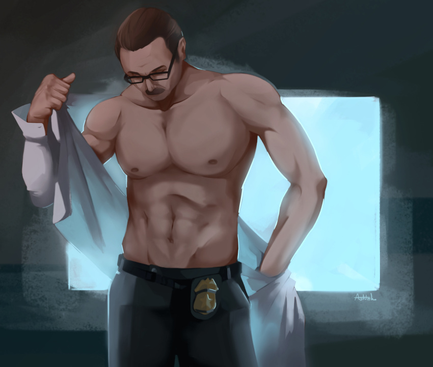 1boy aoneko glasses male male_only mustache rainbow_six rainbow_six_siege solo_male tagme tom_clancy warden_(rainbow_six)