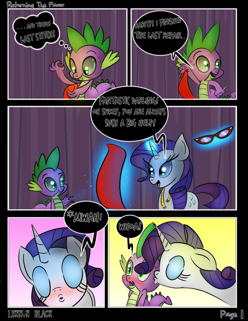 beauty_mark comic cutie_mark dialogue dragon english_text equine female feral friendship_is_magic horn horse lennonblack male mammal my_little_pony page_1 pony rarity_(mlp) speech_bubble spike_(mlp) straight thought_bubble unicorn