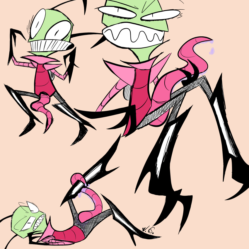 alien_genitalia green_skin heel_boots invader_zim irken male male_only nickelodeon pink_background smooth_skin tentacle_penis zim
