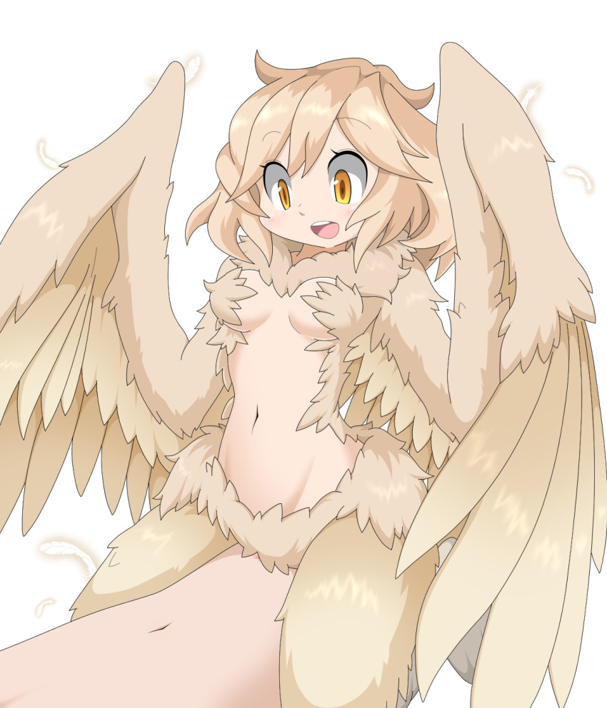 !_!(artist) amauchi blush eyebrows_visible_through_hair feathers fur furred_wings happy_sex harpy mon-musu_quest! monster_girl monster_girl_quest navel open_mouth tan_hair vaginal_penetration wing_harpy wings yellow_eyes