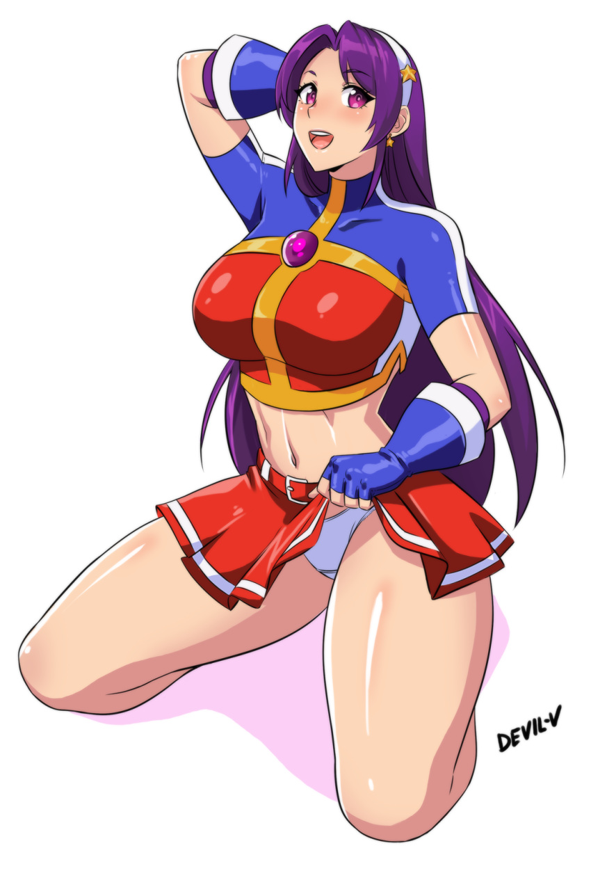 athena_asamiya breasts devil-v female female female_only king_of_fighters large_breasts psycho_soldier purple_eyes purple_hair skirt skirt_lift snk solo underwear