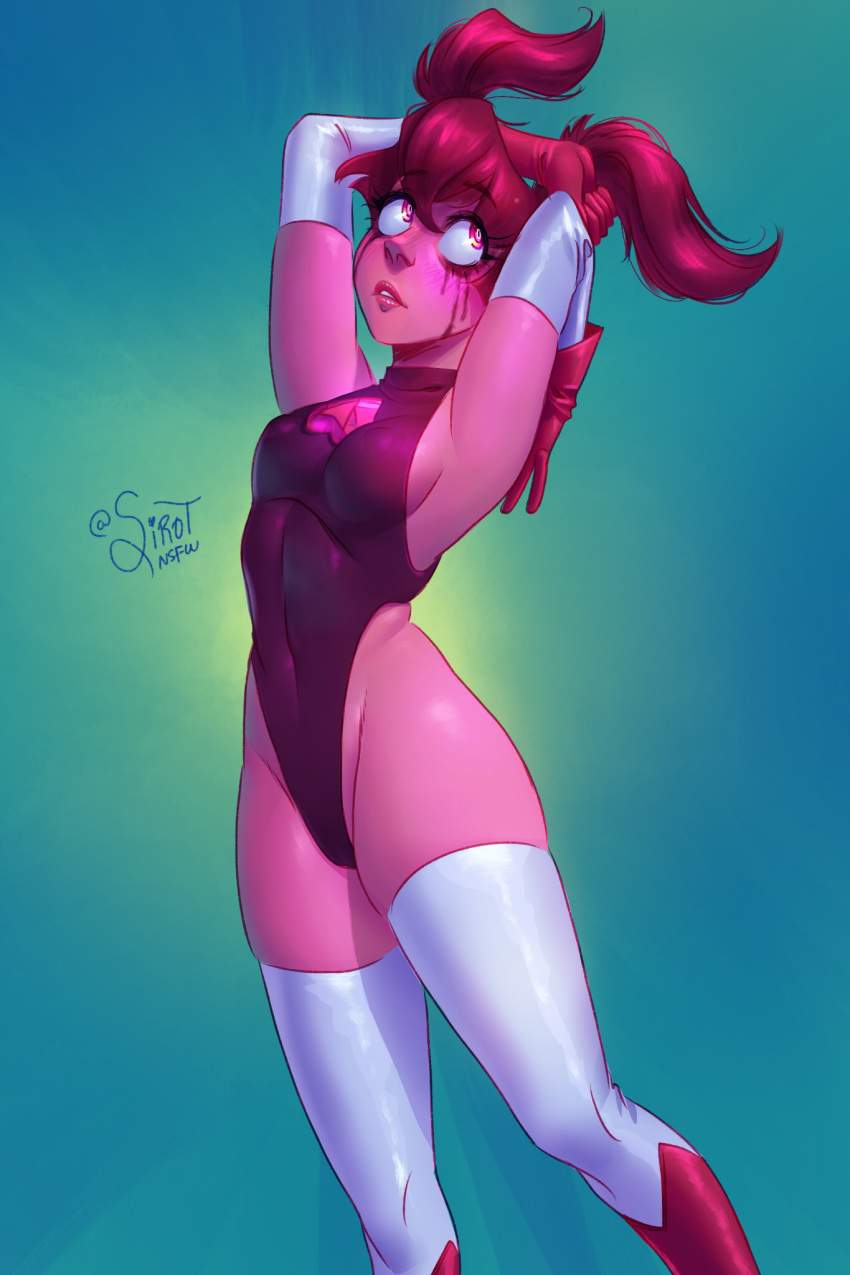 1girls arms_above_head clothed clothing female female_only long_gloves sirot_nsfw skin_tight skin_tight_suit solo spinel_(steven_universe) steven_universe steven_universe:_the_movie thigh_boots